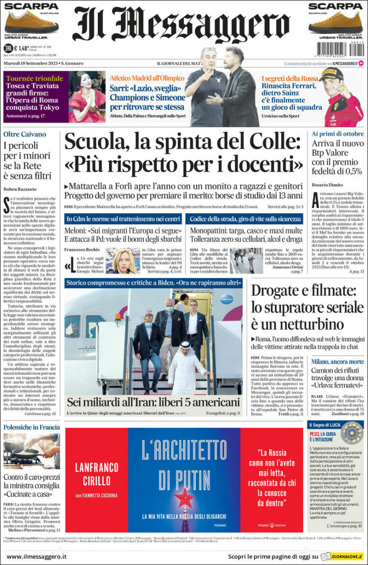 Portada de Il Messaggero (Italy)