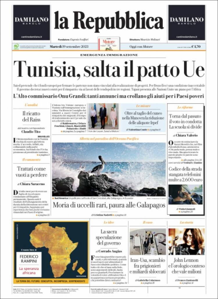 Portada de La Repubblica (Italy)