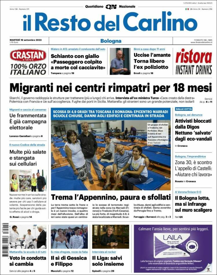 Portada de Il Resto del Carlino (Italy)