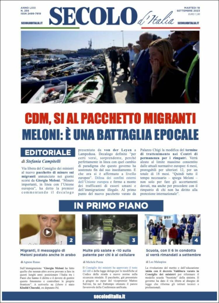 Portada de Secolo d'Italia (Italy)