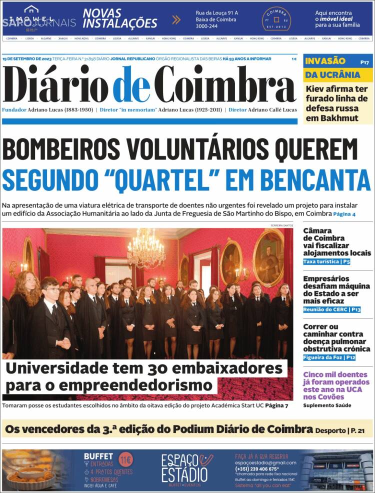 Portada de Diário de Coimbra (Portugal)