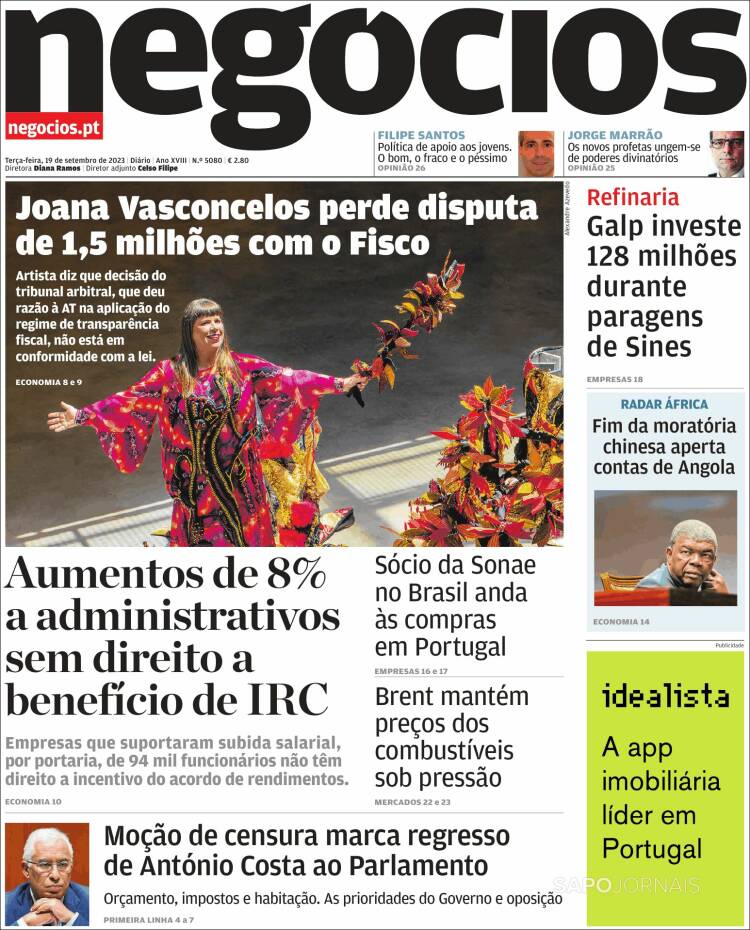 Portada de Jornal de Negócios (Portugal)