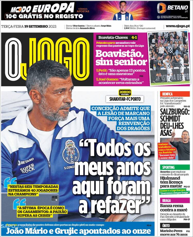 Portada de O Jogo (Portugal)