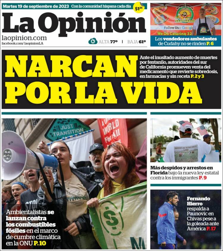 Portada de La Opinión (USA)