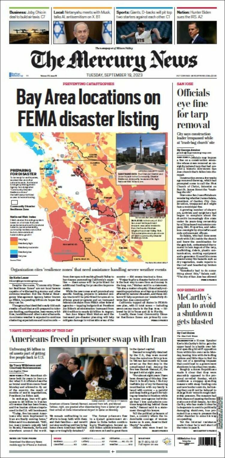 Portada de San Jose Mercury News (USA)