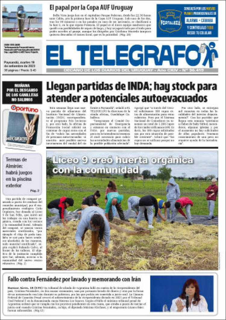 Portada de El Telégrafo (Uruguay)