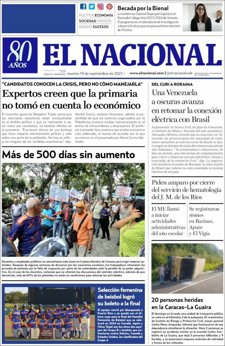 Portada de El Nacional (Venezuela)