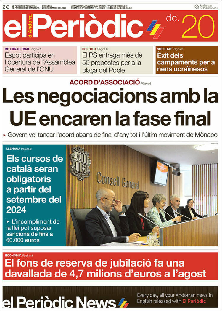 Portada de El Periòdic d'Andorra (Andorra)