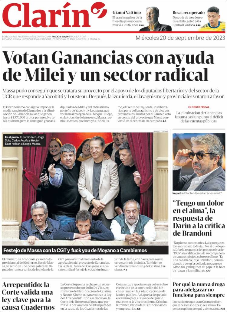 Portada de Clarín (Argentina)