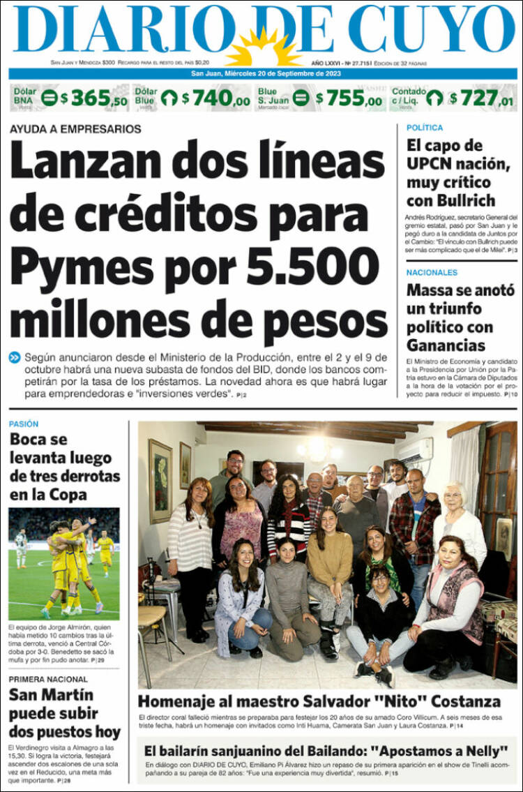 Portada de Diario de Cuyo (Argentina)