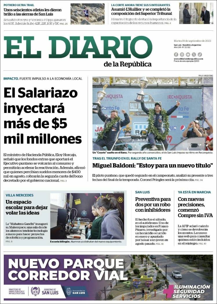 Portada de Diario de la República (Argentina)
