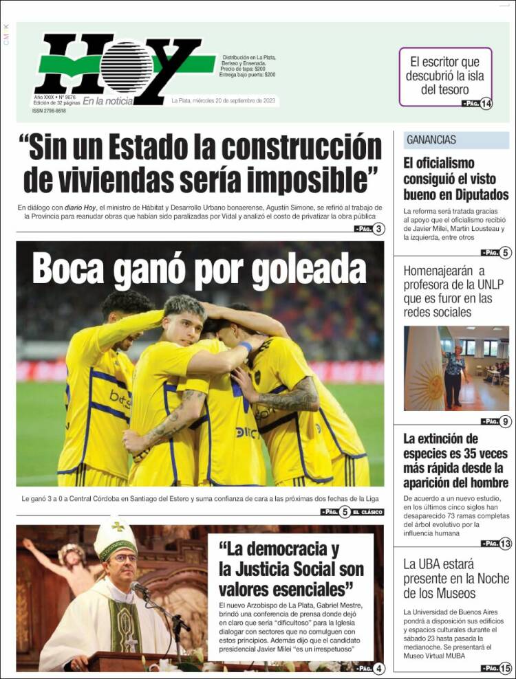 Portada de Diario Hoy (Argentina)