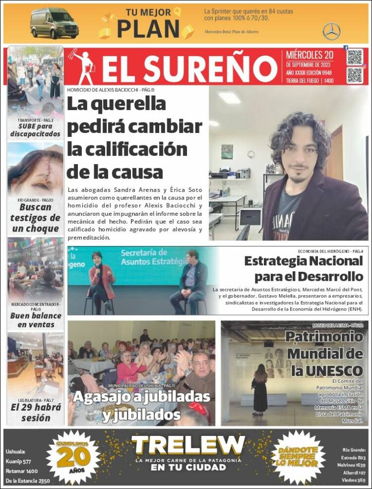 Portada de Diario El Sureño (Argentina)