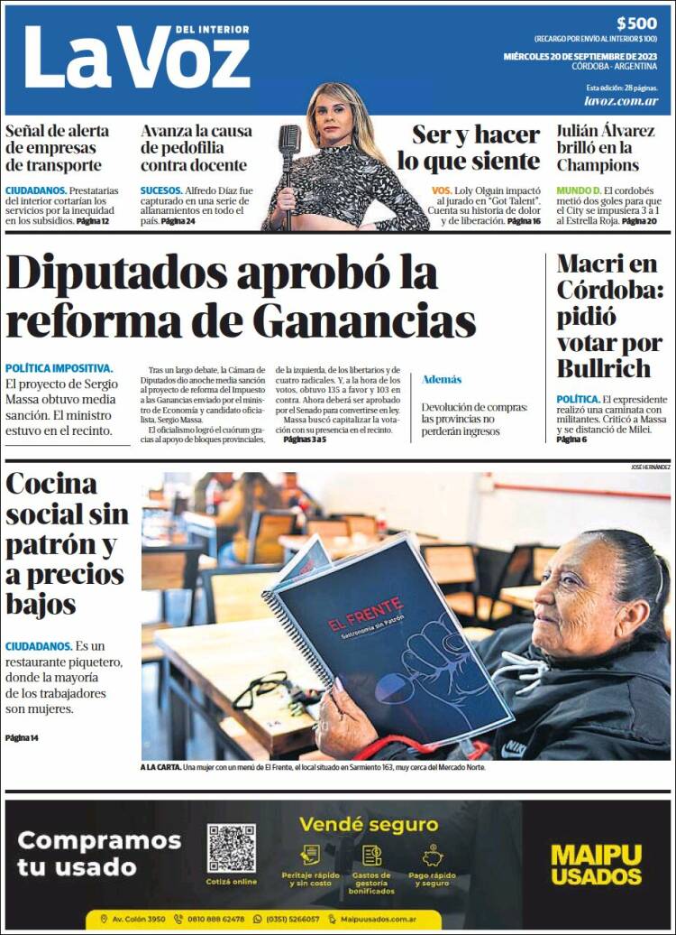 Portada de La Voz del Interior (Argentina)