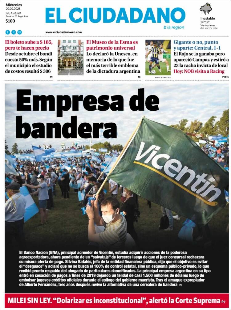 Portada de Diario El Ciudadano (Argentina)