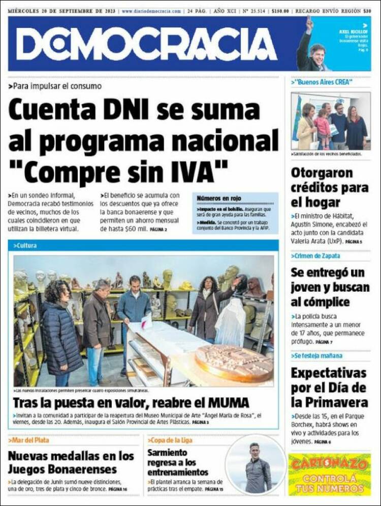Portada de Diario Democracia (Argentina)