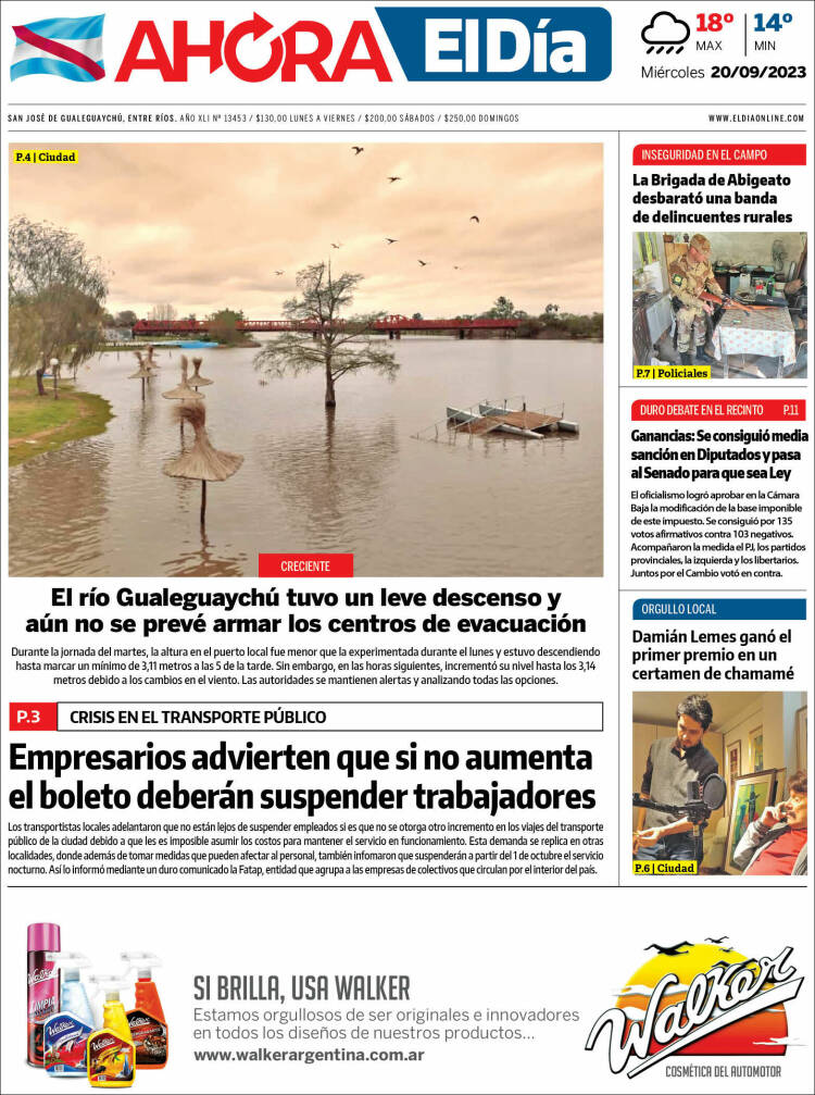Portada de El Día de Gualeguaychú (Argentina)