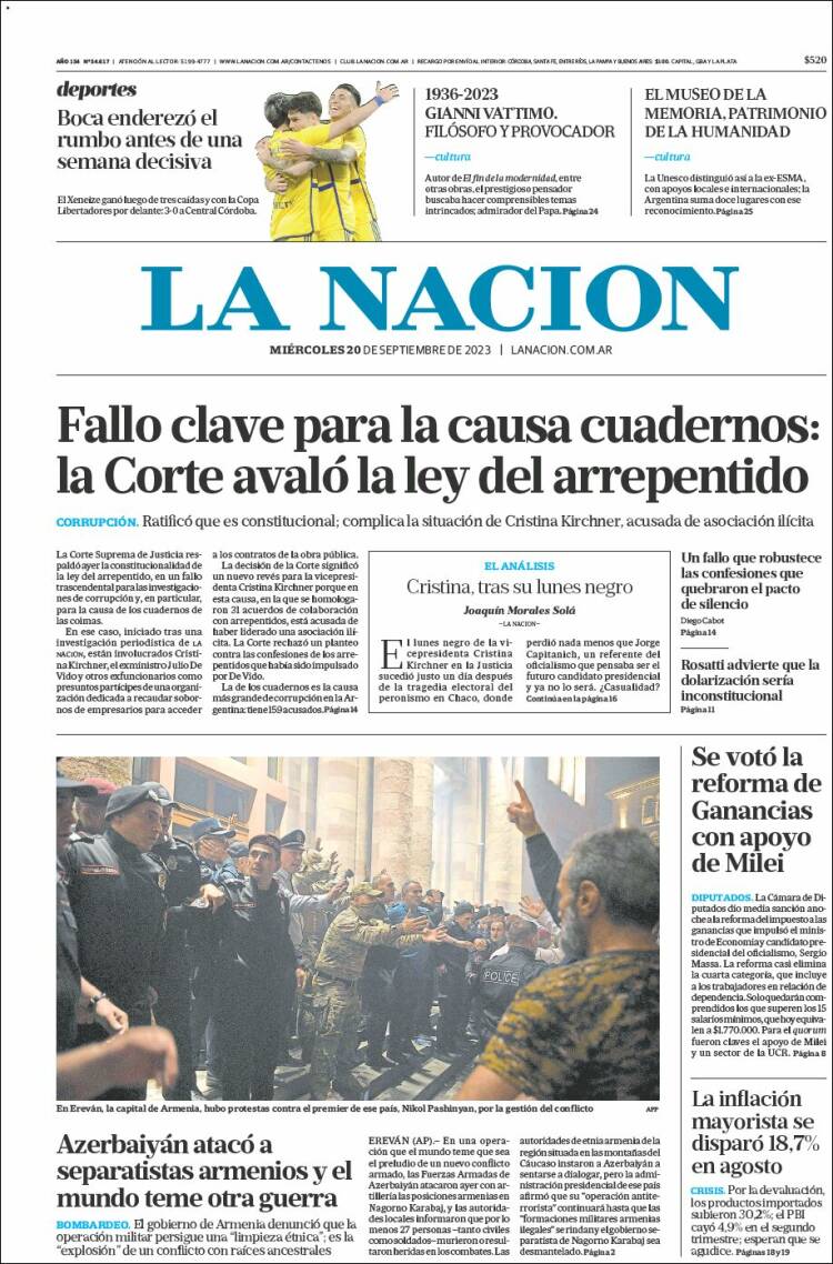 Portada de La Nación (Argentina)