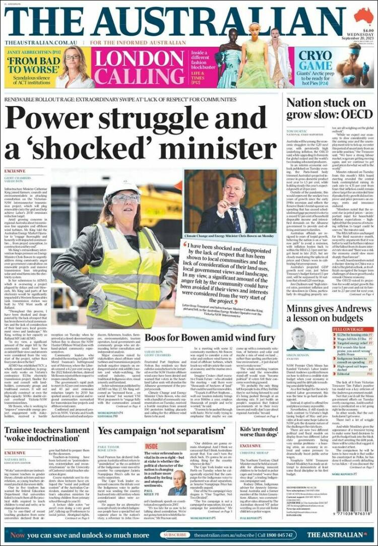 Portada de The Australian (Australia)