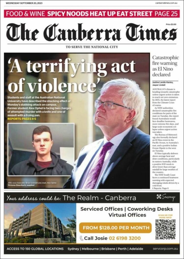Portada de The Canberra Times (Australia)