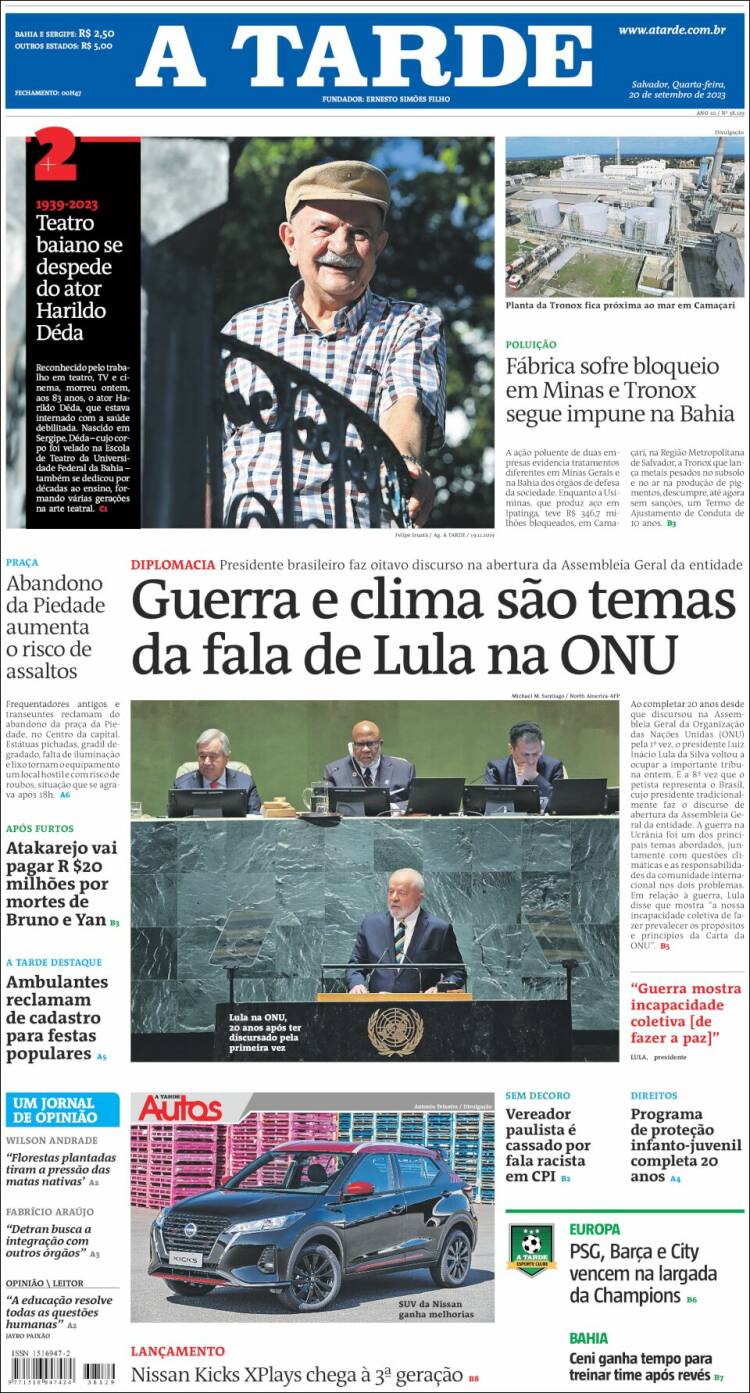 Portada de Diário A Tarde (Brasil)