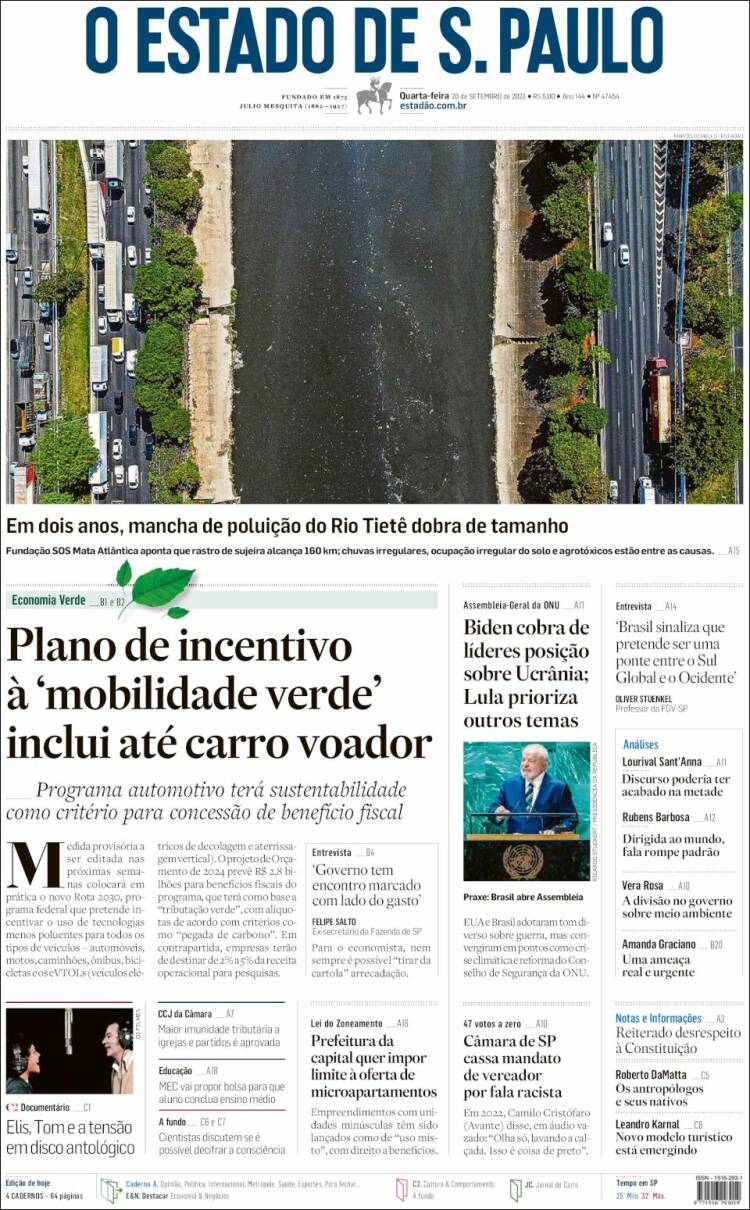Portada de O Estado de São Paulo (Brasil)