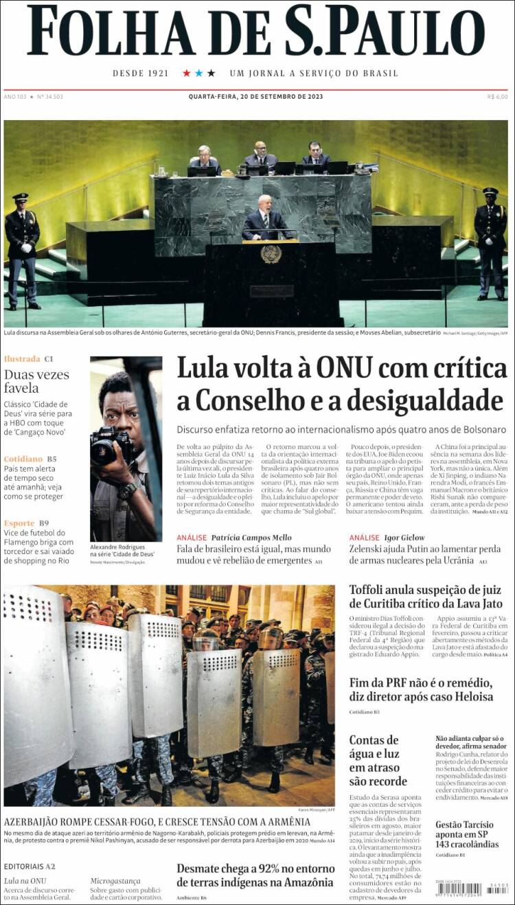 Portada de Folha de São Paulo (Brasil)