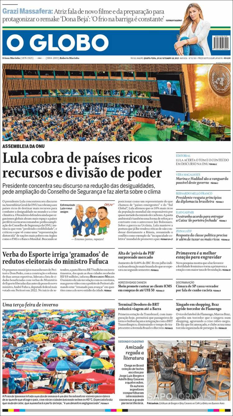 Portada de O Globo (Brasil)