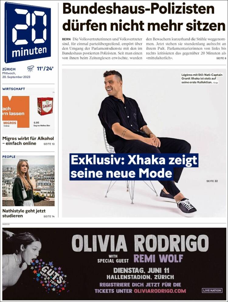 Portada de 20Minuten - Zürich (Suiza)