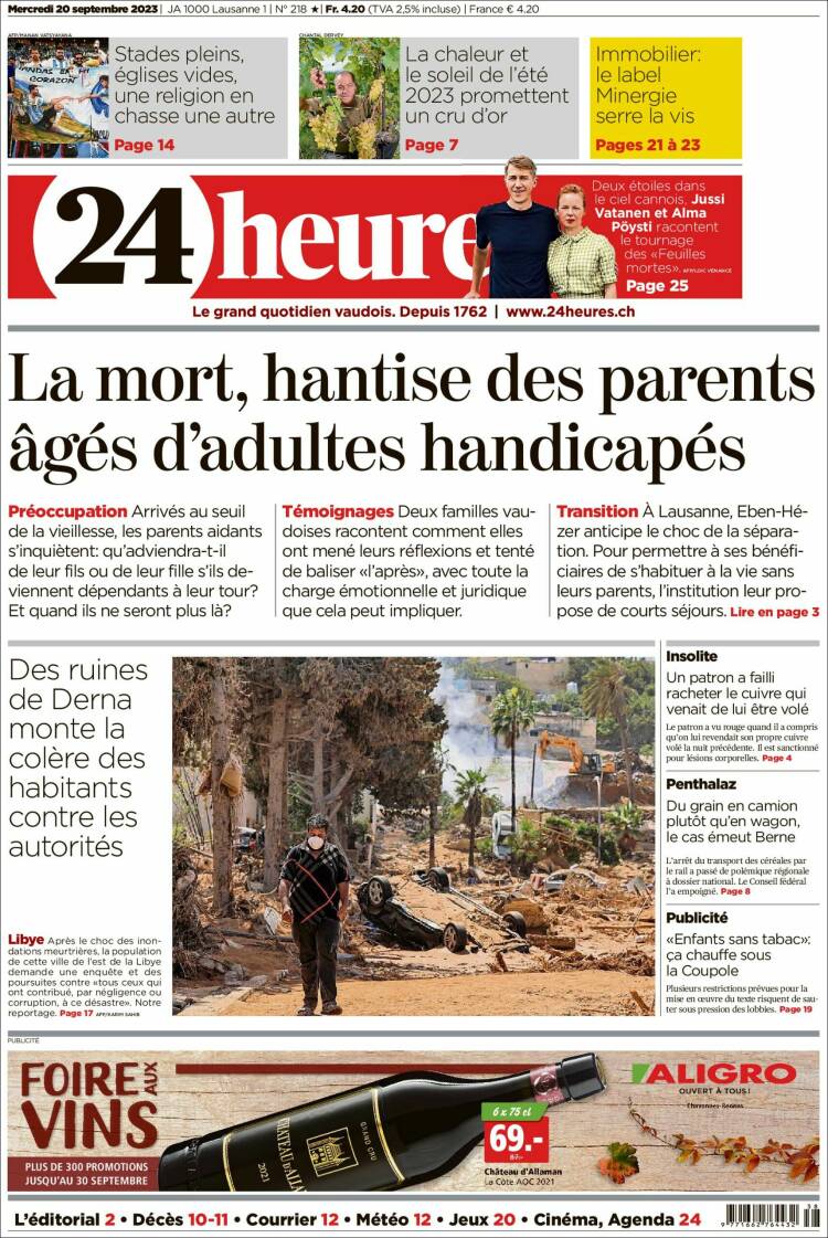 Portada de 24 Heures (Suiza)