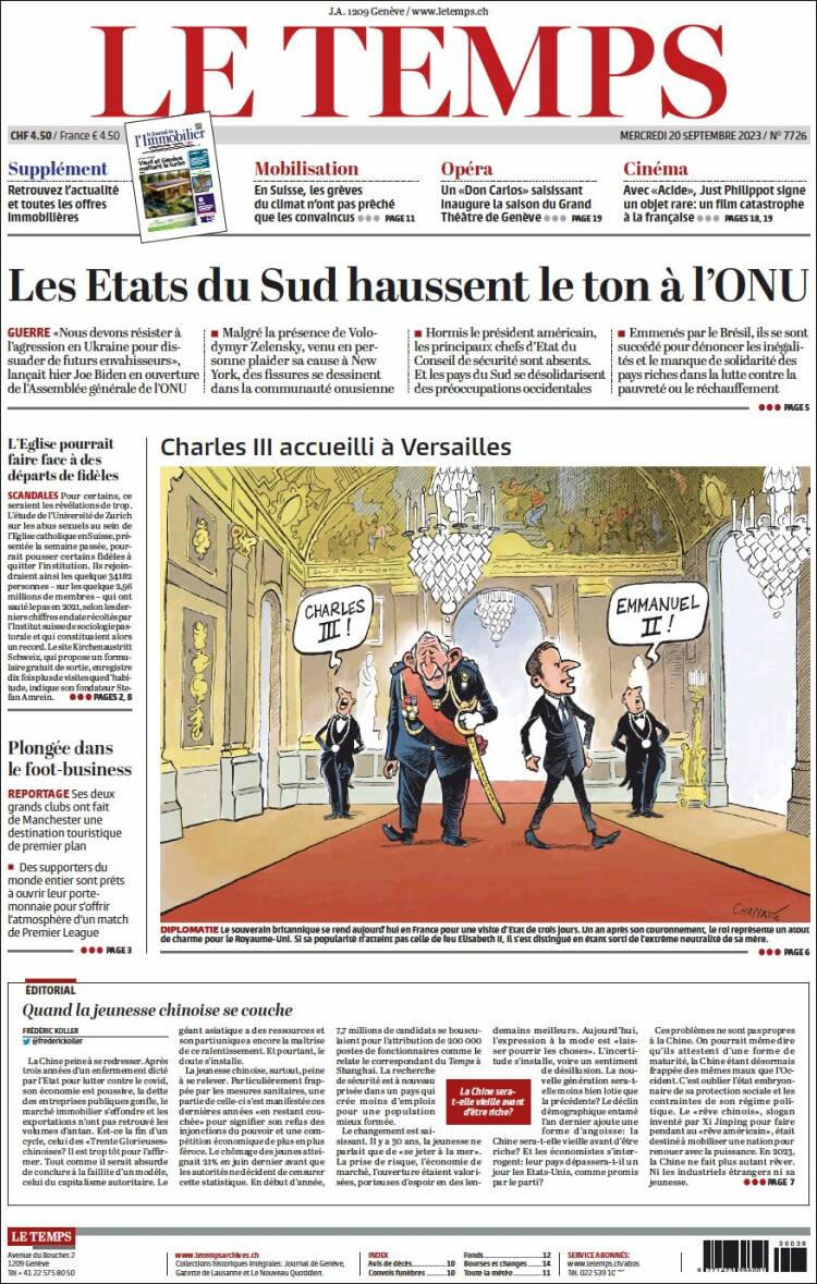 Portada de Le Matin (Suiza)