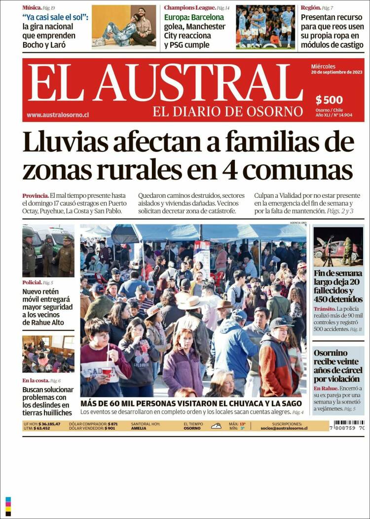 Portada de El Austral de Osorno (Chile)