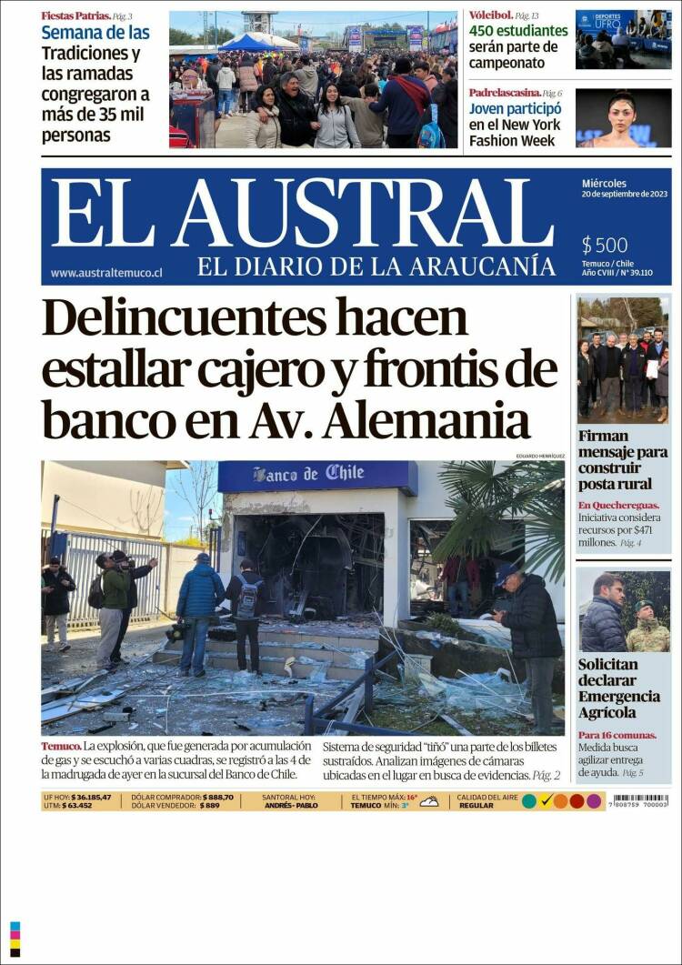 Portada de El Austral de Temuco (Chile)