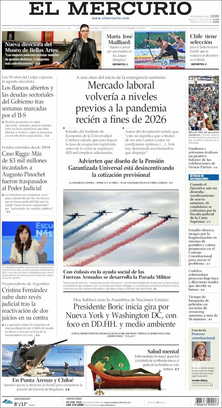 Portada de El Mercurio (Chile)