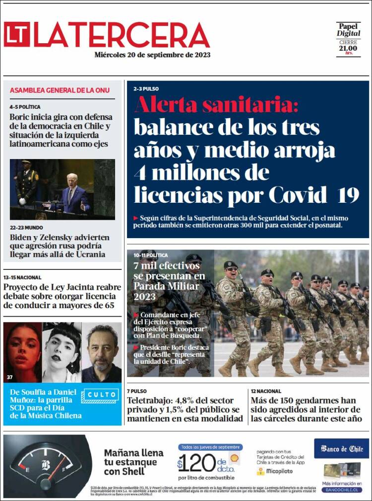 Portada de La Tercera (Chile)