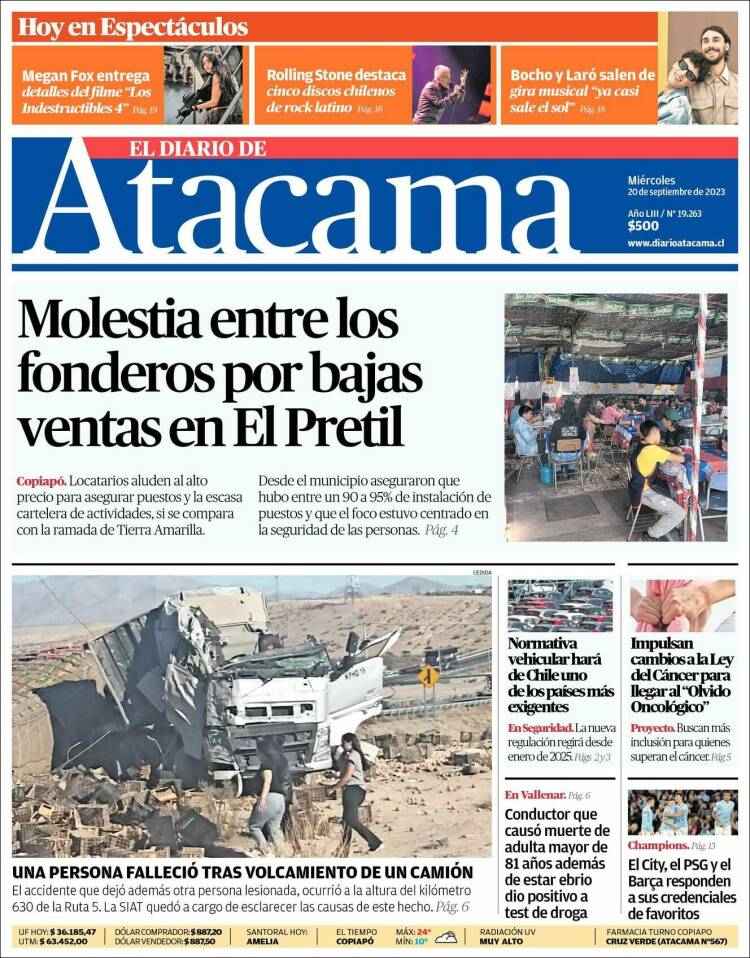 Portada de Diario de Atacama (Chile)