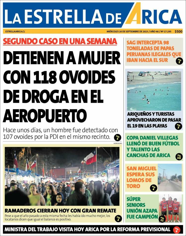 Portada de La Estrella de Arica (Chile)