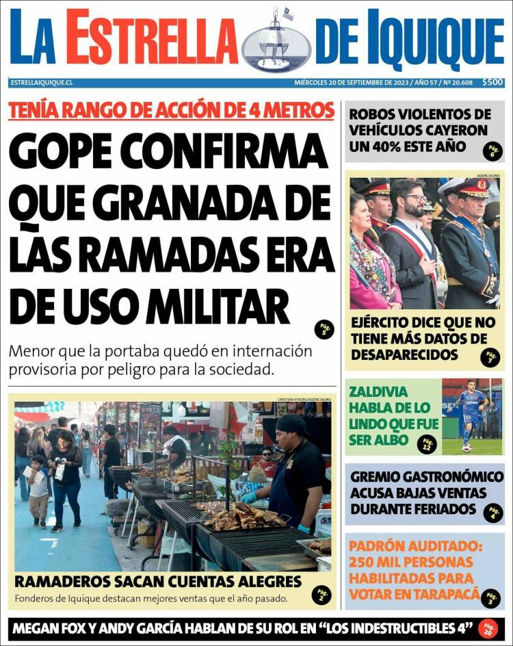 Portada de La Estrella de Iquique (Chile)