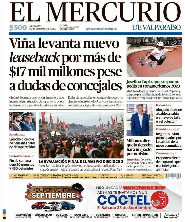 Portada de Mercurio de Valparaiso (Chile)