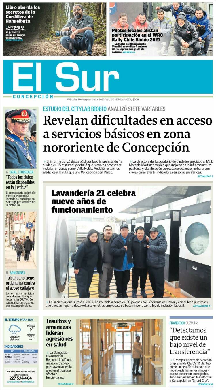 Portada de El Sur (Chile)