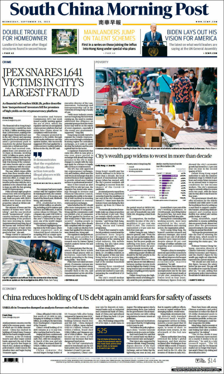 Portada de South China Morning Post (China)