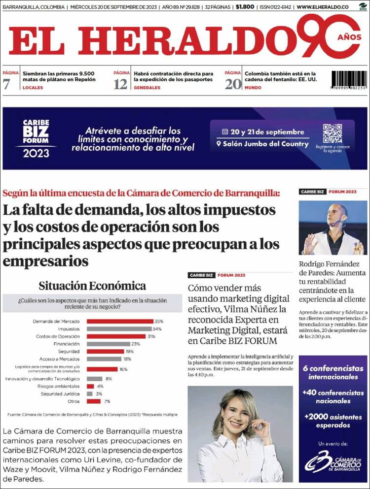 Portada de El Heraldo (Colombia)