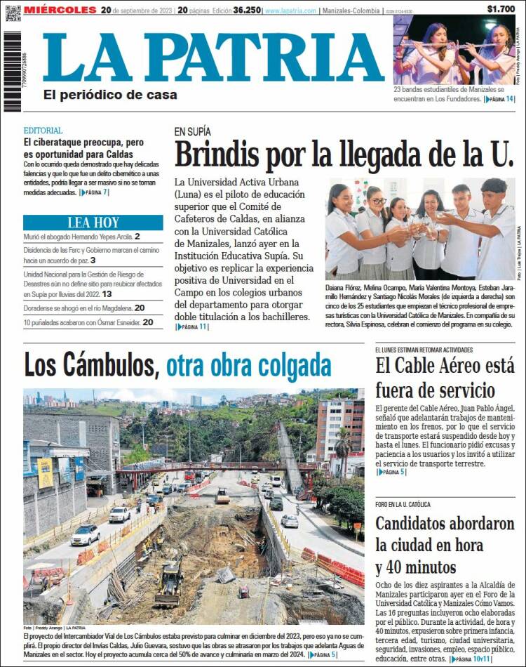Portada de La Patria (Colombia)