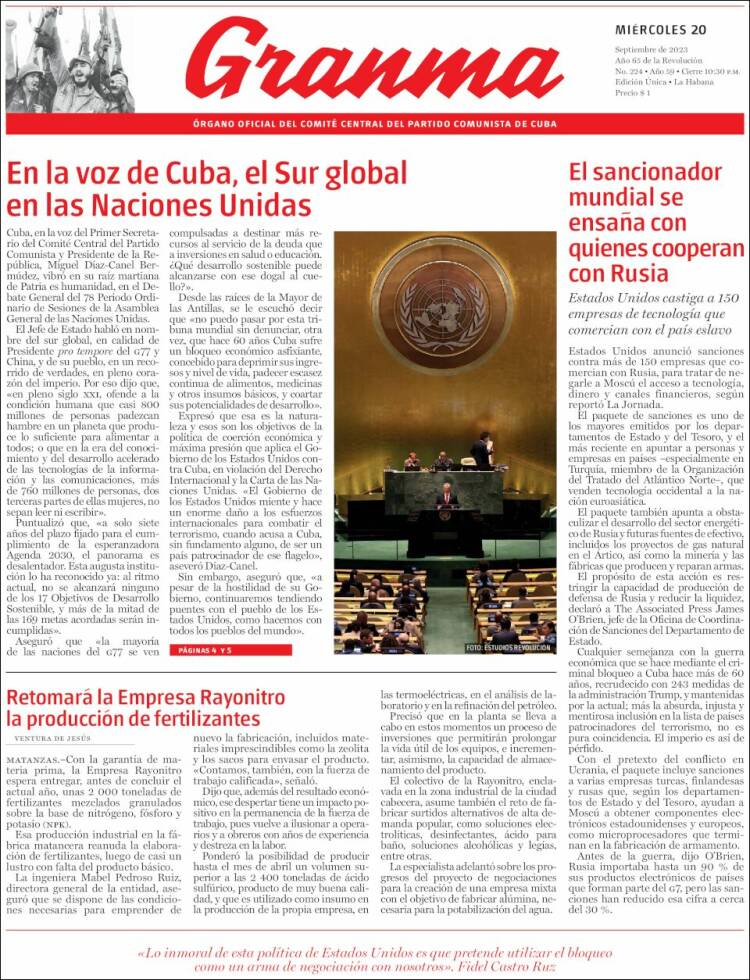 Portada de Granma (Cuba)
