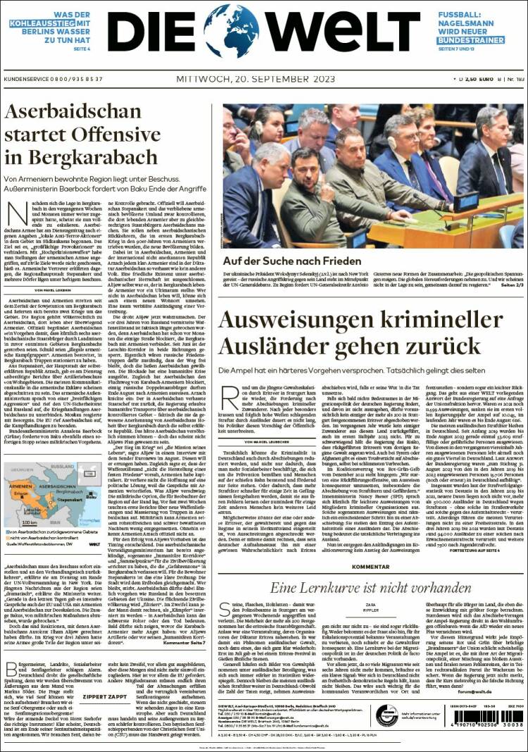 Portada de Die Welt (Alemania)