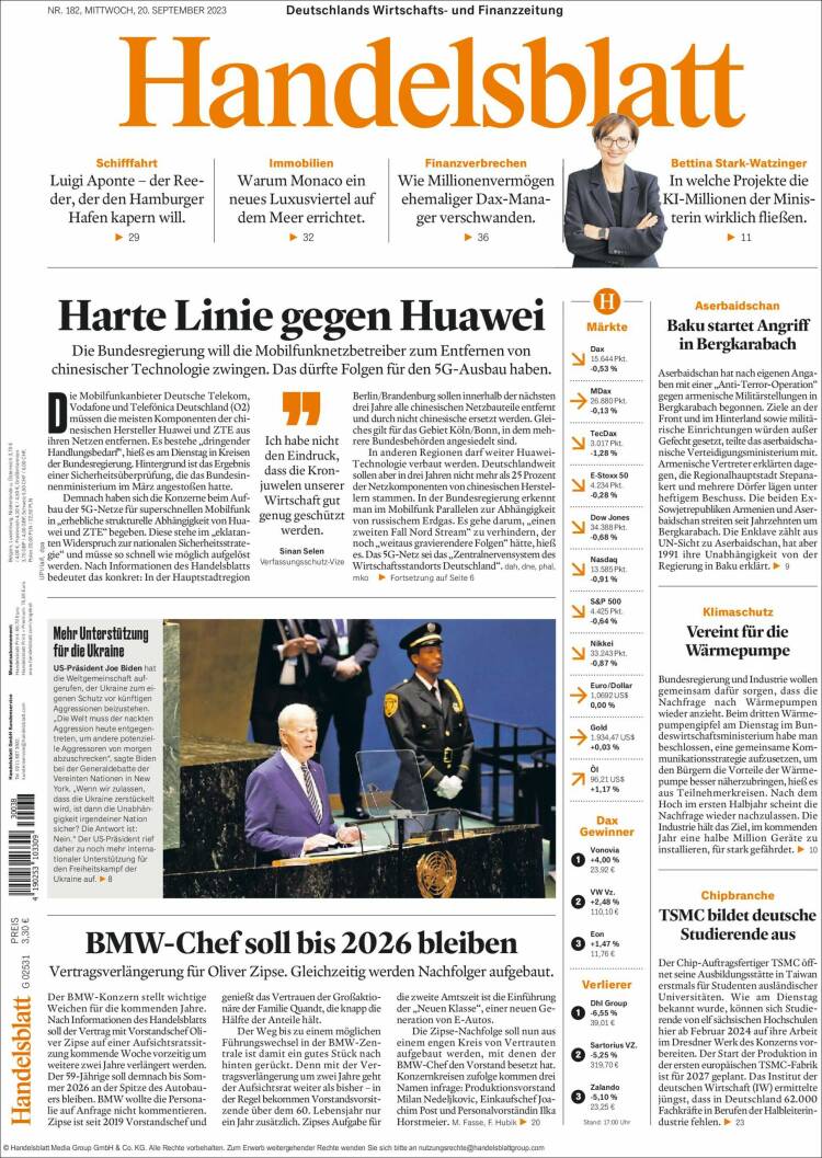 Portada de Handelsblatt (Alemania)
