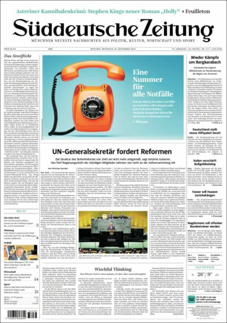 Portada de Sueddeutsche (Alemania)
