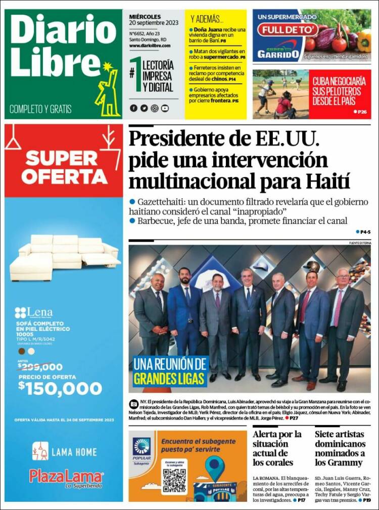 Portada de Diario Libre (R. Dominicana)
