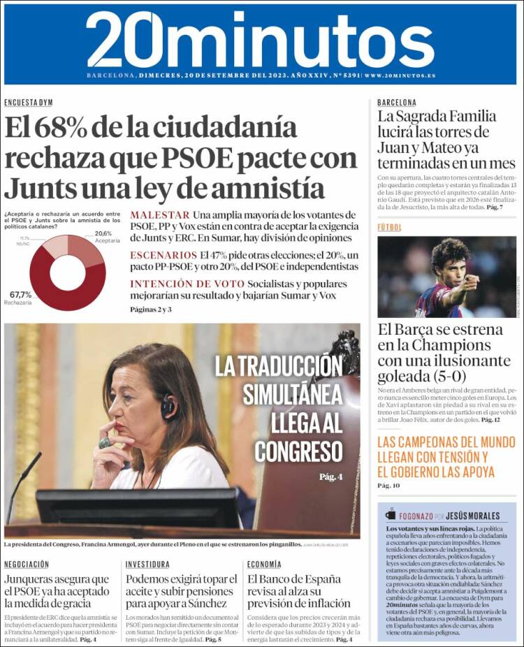 Portada de 20 Minutos - Barcelona (España)