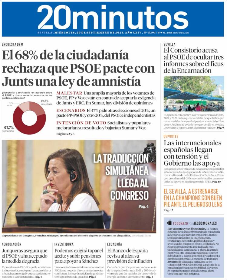 Portada de 20 Minutos - Sevilla (España)